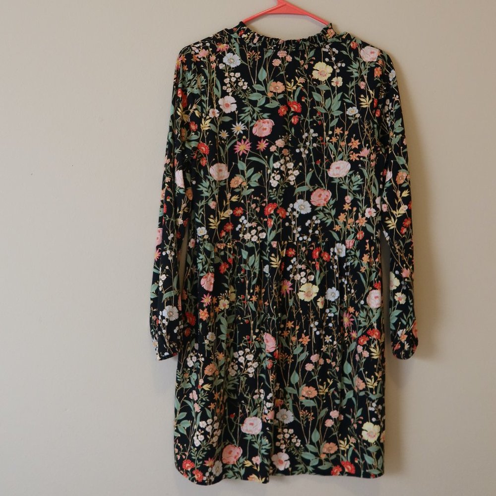Loft Long Sleeved Black Dress with Fun Floral Print